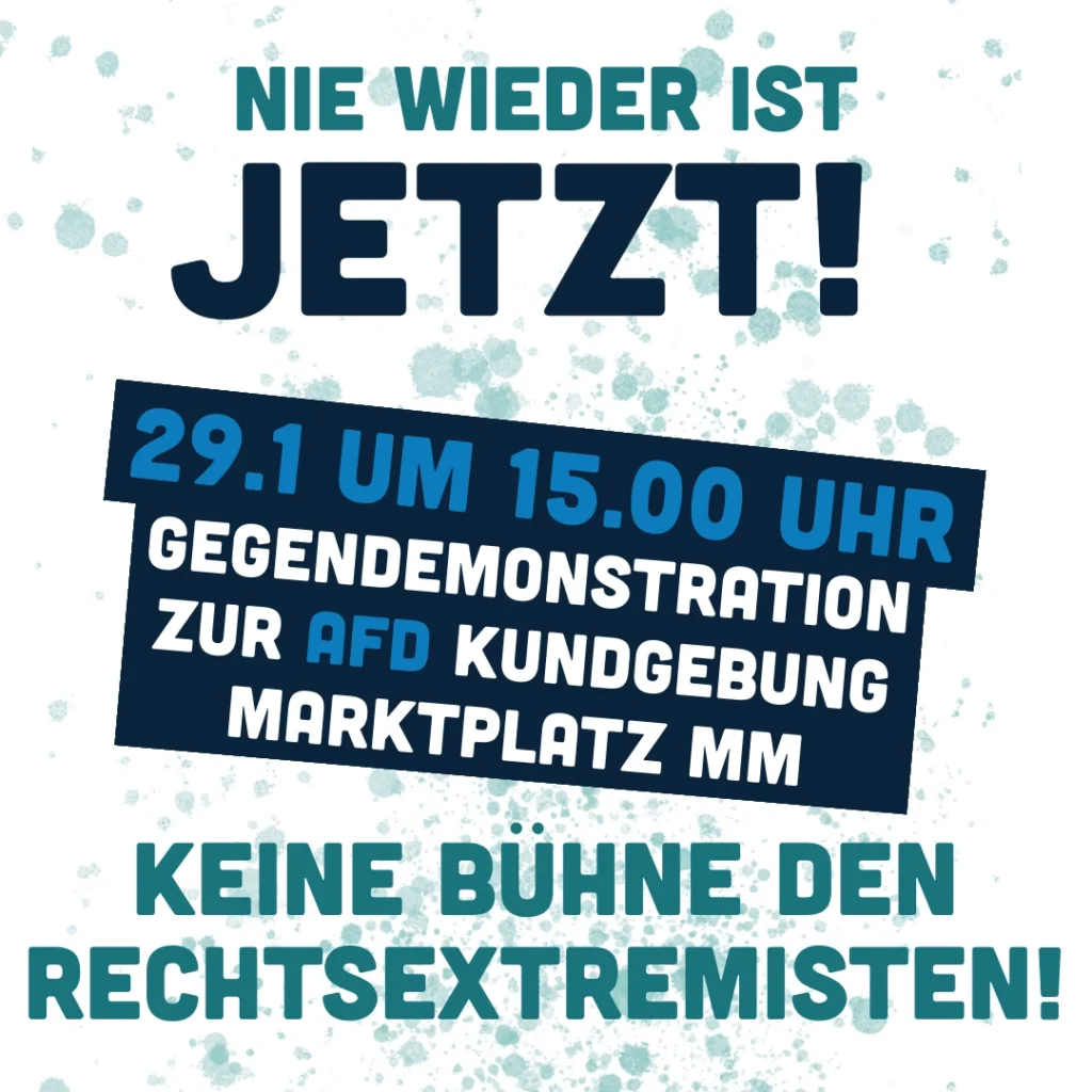 Text: Gegendemonstration zur AfD Kundgebung Memmingen mit den Veranstaltungsdaten