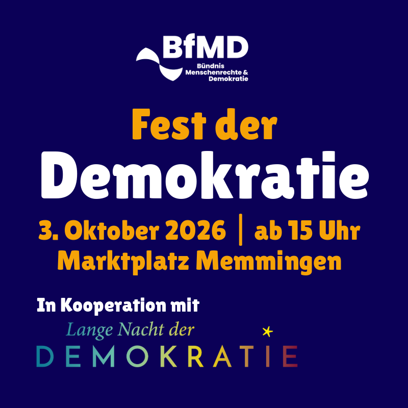 Fest der Demokratie am 3. Oktober 2026 ab 15 Uhr am Marktplatz Memmingen